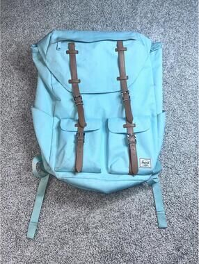 Herschel Light Blue Backpack with Brown Straps
